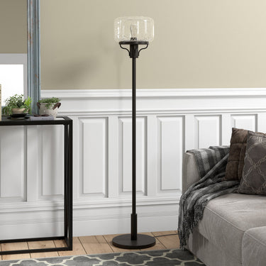 Black Novelty Floor Lamp With Clear Seeded Glass Globe Shade